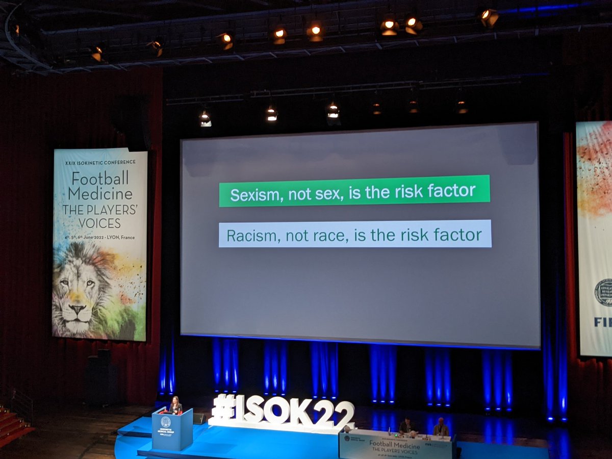 Let's think all of us about it...
'SEXISM, not sex, is the risk factor.
'RACISM, not race, is the risc factor' 
@shereebekker  @footballmed #isoK22 #Lyon