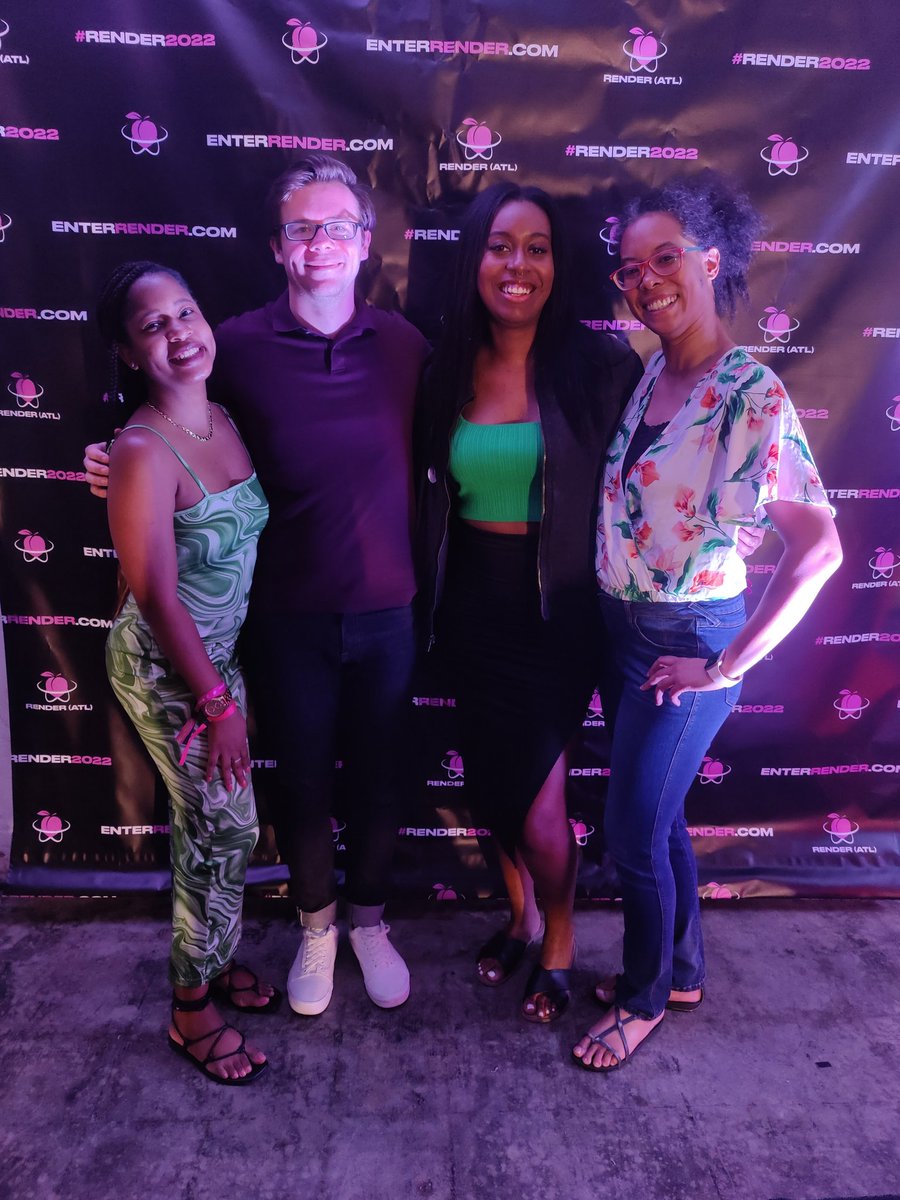 DekotaDeCoder's tweet photo. So awesome getting to meet and becoming friends with OG #100Devs alums @reginaromrob and @_YolandaHaynes as well as getting to represent the current 100Devs cohort with @snadiahenry at #render2022! Y'all the best! https://t.co/0iuR6EitcH
