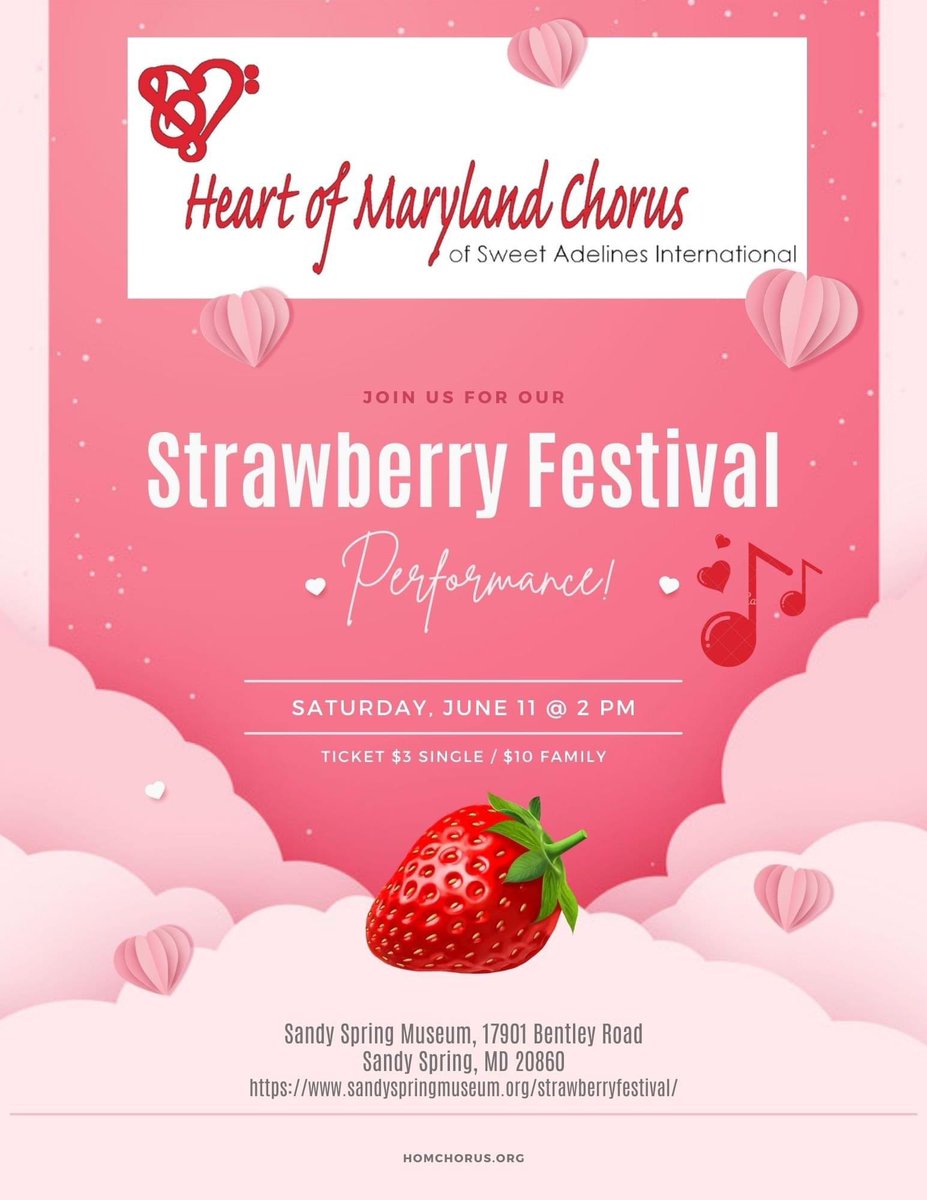 HOMchorus's tweet photo. Come see us at the Sandy Spring Strawberry Festival! Sat., June 11 @ 2 PM. https://t.co/vQw8MVSGDx https://t.co/MaUUOdzdcG