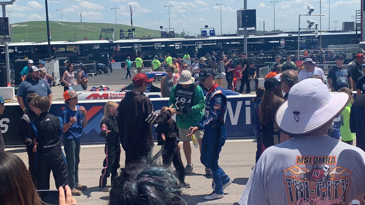 TeamSchauf's tweet photo. After winning the heat race, we didnโt have the feature finish we were hoping for. We learned a lot in our first @USACNation .25 Dirt National & were part of driver intros @NASCAR_Trucks race. @pappyspitstop @mittler_bros @BlasterProducts @SuperCleanTeam #usac25 #NASCAR https://t.co/Vvja0XC8eR
