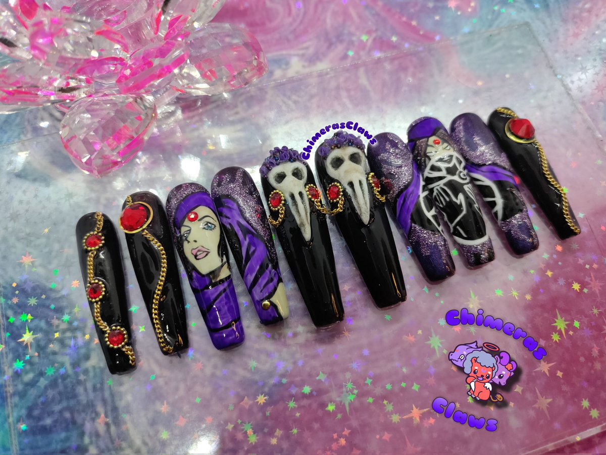 chimerasclaws's tweet photo. ✨🖤💀Azarath Metrion Zinthos💀🖤✨ Raven inspired tier 3 custom set 
Available in Medium (1,5,4,6,8) 
Hand Painted 
1 of a kind
Shop link in bio
#raven #teentitans #ravencosplay #superherostuff #alternativenails  #pressonnails #blacknailartist #atlpressonnails #coolnails https://t.co/bDvE0tI4as