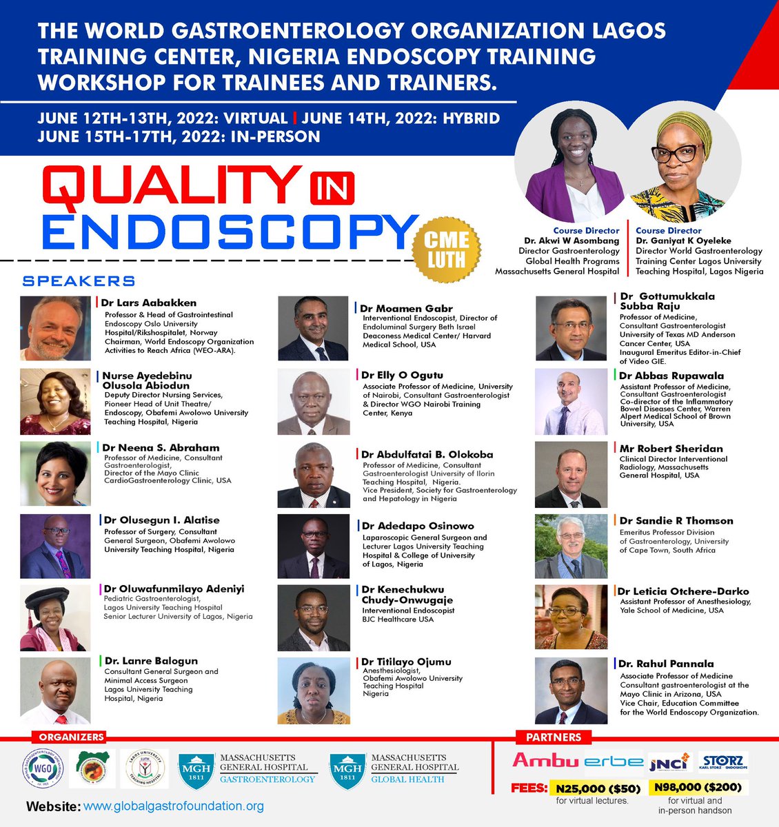 Registration is open🎇 globalgastrofoundation.org Virtual: Global leaders inPerson hands-on @WorldGastroOrg-Lagos 🇳🇬 center @RahulPannala @KeneChudyMD 🗓 June 12th-17th, 2022 ⏰ Check your timezone #GItwitter #globalhealth Thank you @MGHGlobalHealth @drlouiseivers @MGH_GI