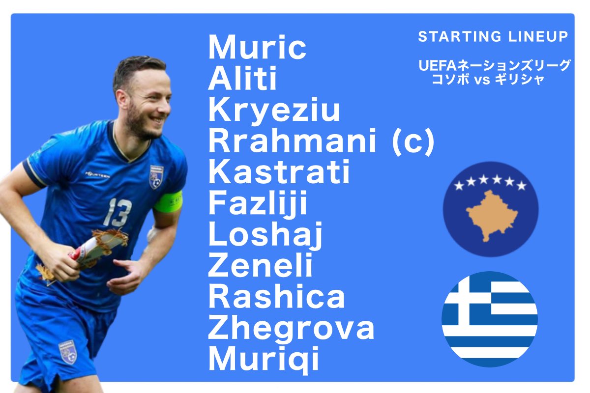 kosovo_footjp's tweet photo. コソボ代表、ギリシャ戦のスタメン🇽🇰🇬🇷

#コソボサッカー https://t.co/i4nnCU3Q6e