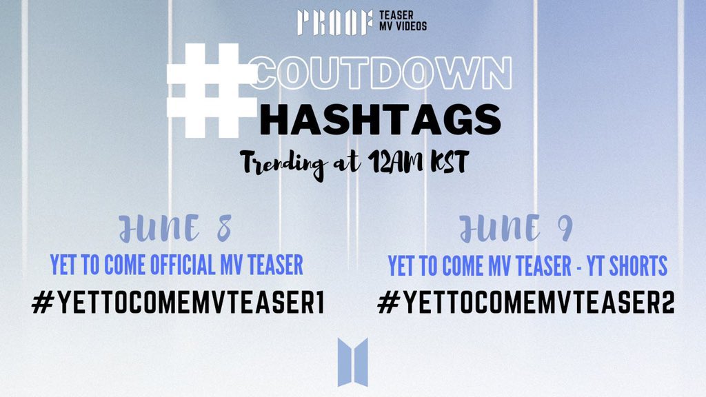 jmygmochis's tweet photo. — Oficialmente ya han salido los HASHTAGS que se estarán utilizando para el teaser de #YetToCome.

→las metas para el teaser son de 25+30M en las primeras 24 horas. 

IMPORTANTE RT PARA DIFUNDIR ‼️
 #BTS #BTS_Proof 

• horarios + info ↓ https://t.co/ZSEljZfyBd