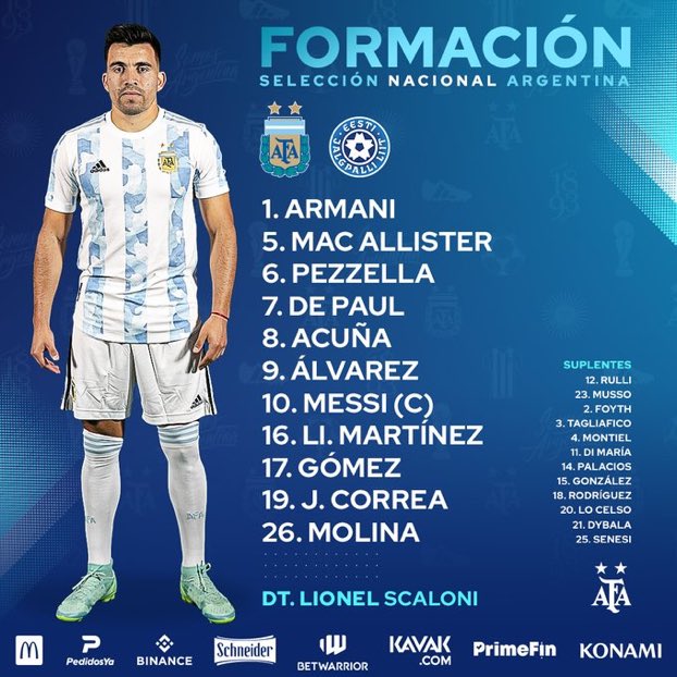 GOLAZO on X: Messi, De Paul and Molina remain in the @Argentina XI to play  Estonia. Julián Álvarez makes his first start  / X