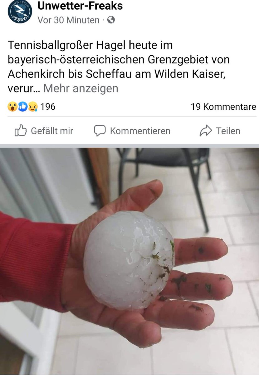 Muschelschloss's tweet photo. Tennisballgroßer #Hagel heute im bayerisch-österreichischen Grenzgebiet von #Achenkirch bis #Scheffau am Wilden Kaiser...
©️ Markus Petri & Zajacz Marta
Quelle: https://t.co/lsUVNzjn0I #Gewitter #Unwetter https://t.co/7ak1Zofmzu