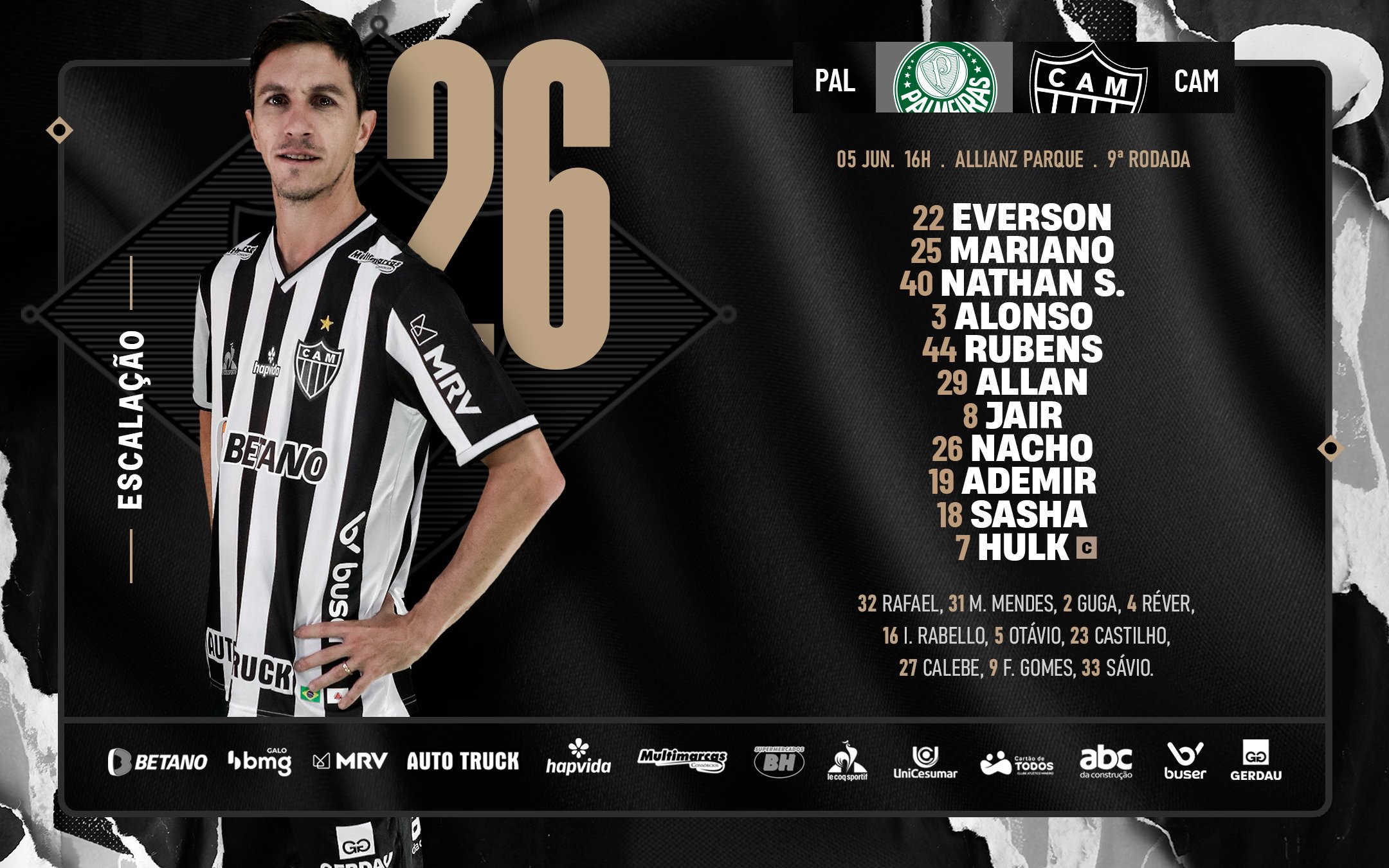 Clube Atlético Mineiro - 📋 GALO ESCALADO! Confira nossa escalação para o  jogo contra o Palmeiras, pelo Brasileirão! Vamos, #Galo! #CAMxPAL 🏴🏳