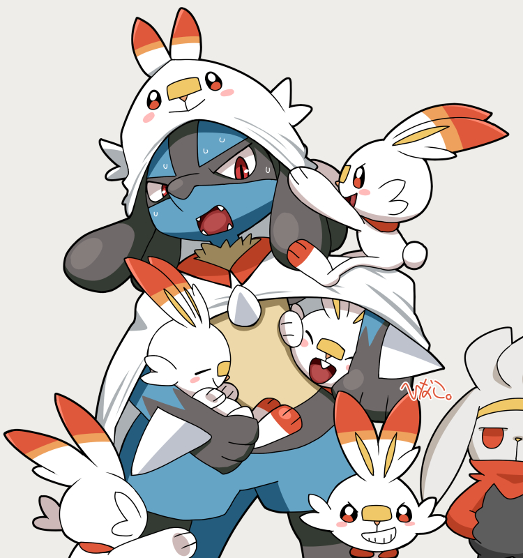 scorbunny pokemon (creature) open mouth red eyes furry smile holding sweat  illustration images