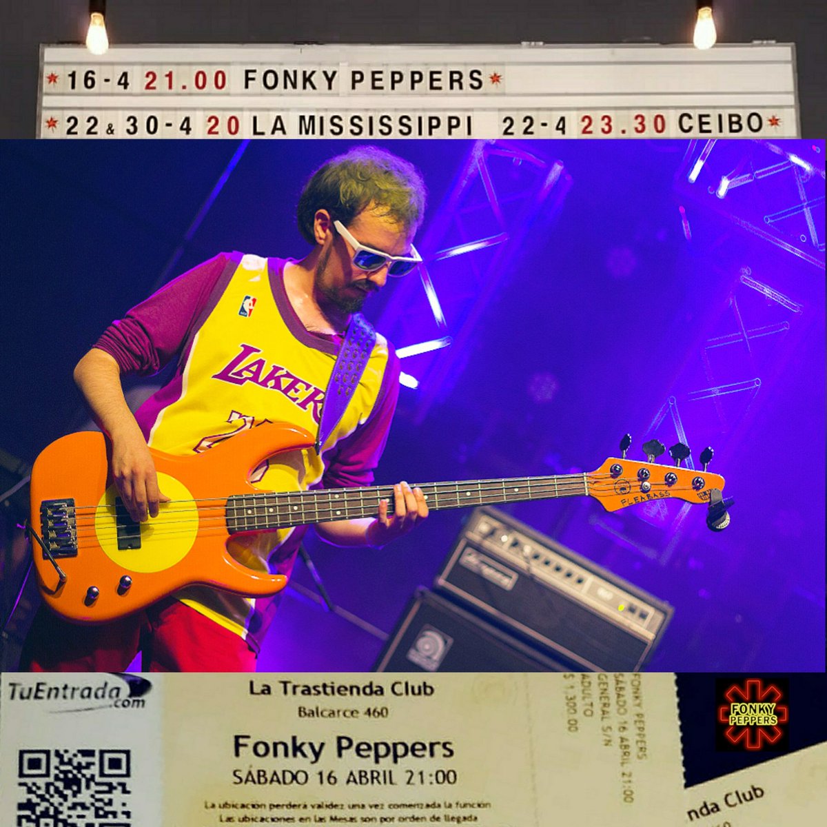 Fleanrock's tweet photo. En el lugar donde mas disfruto estar, el escenario 🎶❤ 
Postal del show en La Trastienda con los Fonky
PH: @raulpepper 
-
#fleanrock #fleabass #rhcp #rhcptribute #show #latrastienda #redhotchilipeppers https://t.co/m7j3HMH76j