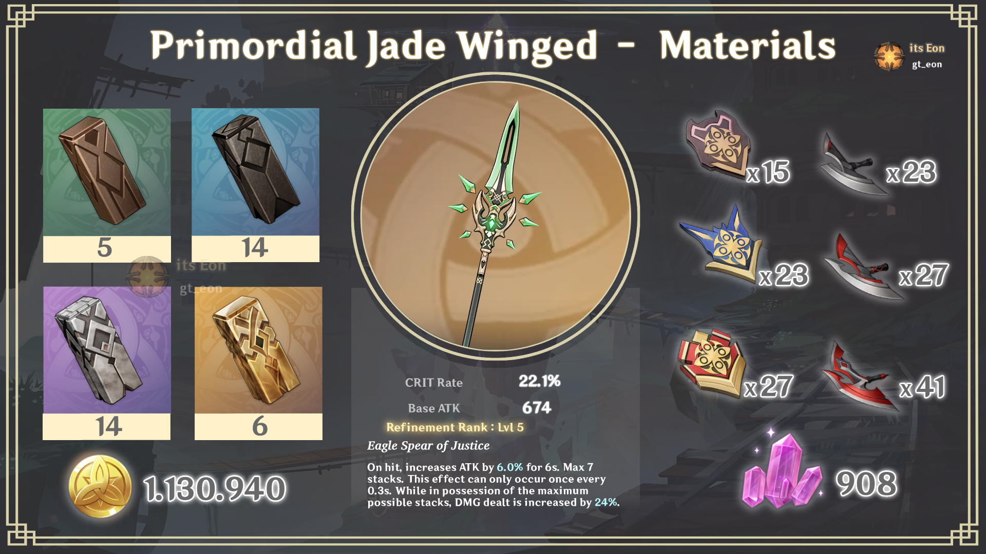 Its Eon على X: &ldquo;Primordial Jade Winged-Spear Ascension materials 
