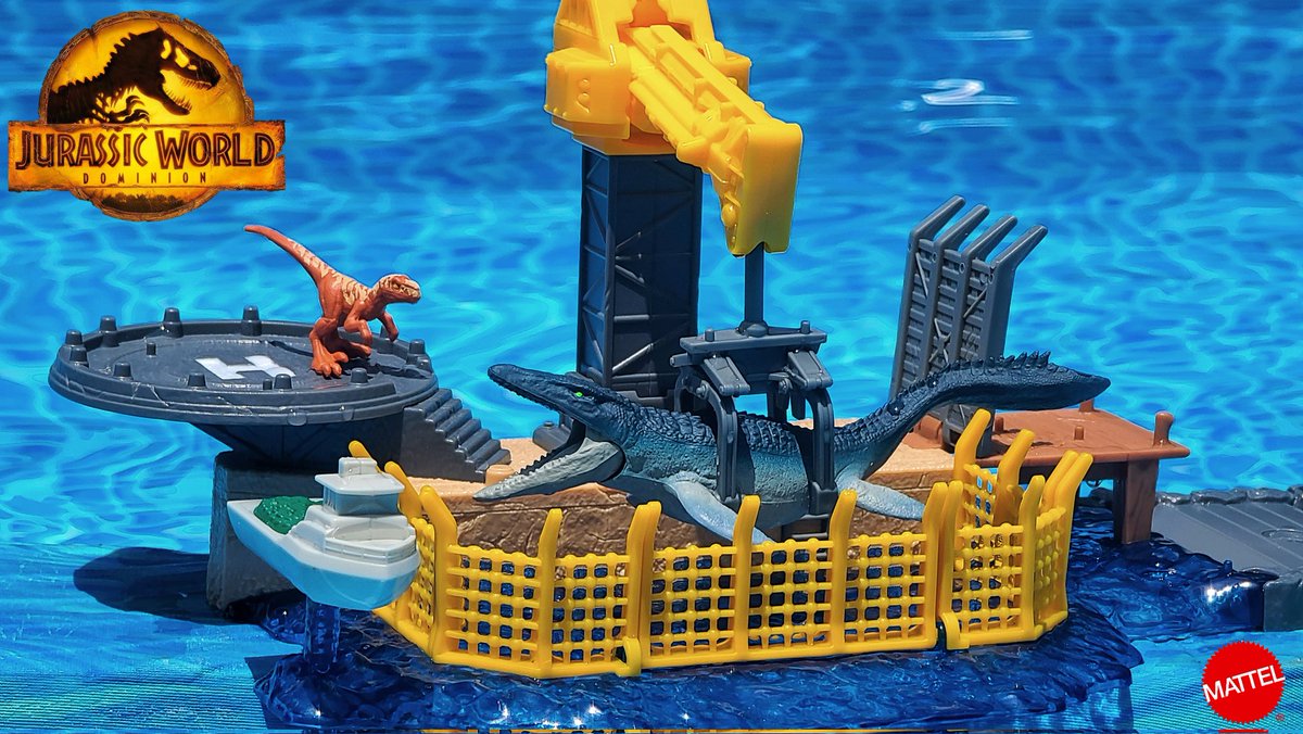 Got the @mattel Mosasaurus Mayhem Playset just in time for pool season! #jurassicworlddominion