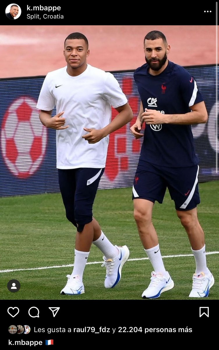 Mbappé 🤝 Benzema 📸Kylian comparte en redes una foto entrenando junto a Karim.