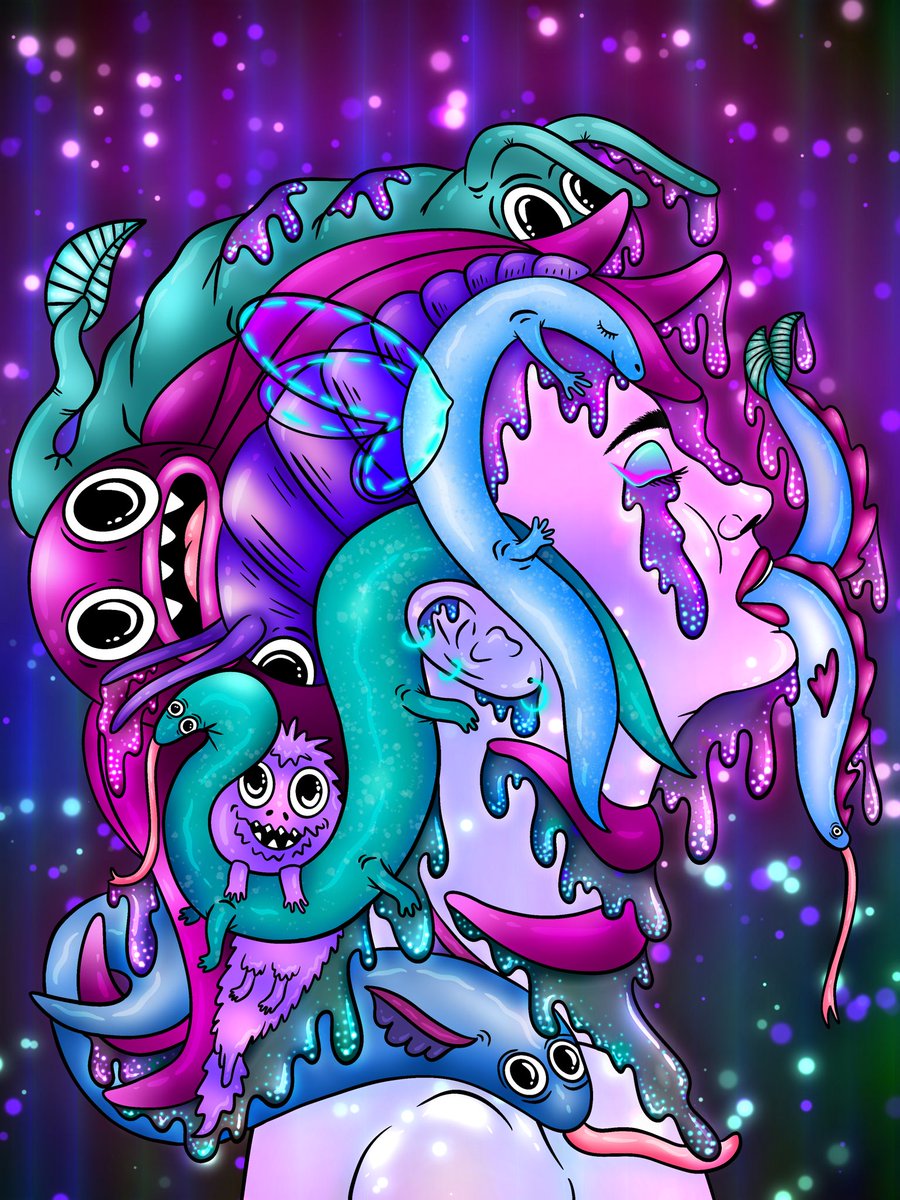 💜 N E O N  S L I M E S 💜

As darkness grows and takes its toll
These slimy Monsters start to crawl
Their neon glow will shine so bright
My Mind and soul fill up with light

☔️ My entry for the <a href="/Neonrain_io/">☔️ NeonRain - Decentralized Social NFT Marketplace</a> contest ☔️

Available on <a href="/foundation/">Foundation 🌐</a>

0.12 $ETH

Link 👇🏼