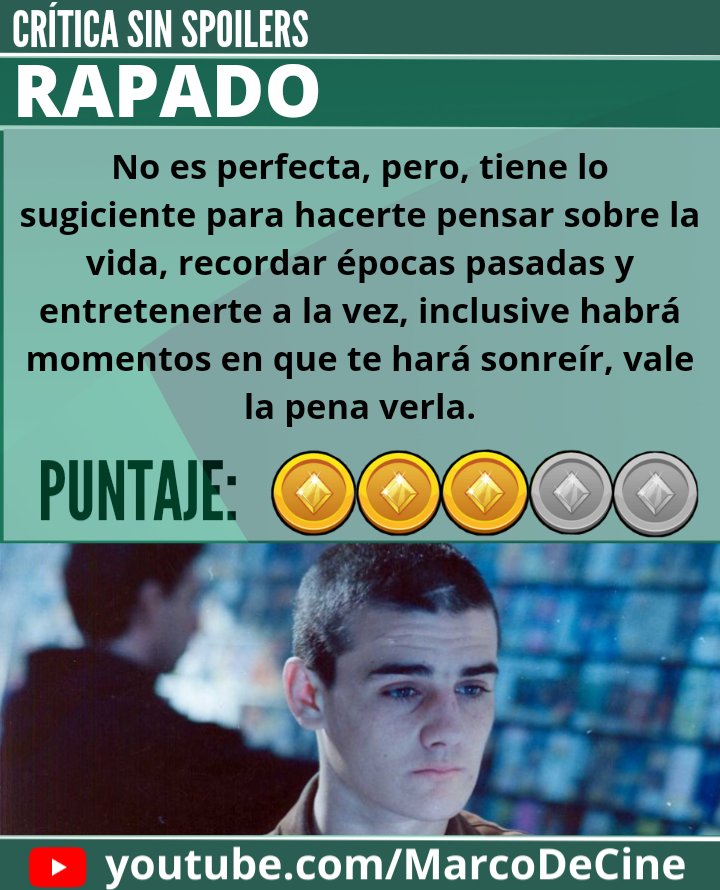 MarcoDeCine's tweet photo. Crítica sin spoilers de RAPADO | @CINEAR_ 😎 

¿Qué puntaje le pondrías tú? 😀 ¡Anímate a escribirlo en los comentarios! 👍🏻

#MarcoDeCine #Estrenos #Rapado #CineAr https://t.co/EXI4Qk8bAW