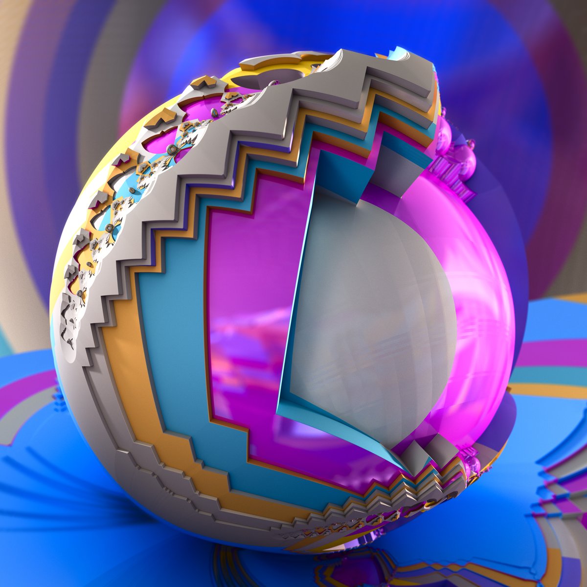 Today's release: Spherical 3D Fractal with some very nice vibrant colors 👀 #CNFT Available for purchase on <a href="/Tokhun_io/">Tokhun.io</a>:

tokhun.io/marketplace/jV… - 60ADA

#CNFT #Fractals #FractalArt #CNFTCommunity #CNFTdrop #Fractal #NFTart #NFTArtist #MB3D #Mandelbulb3D