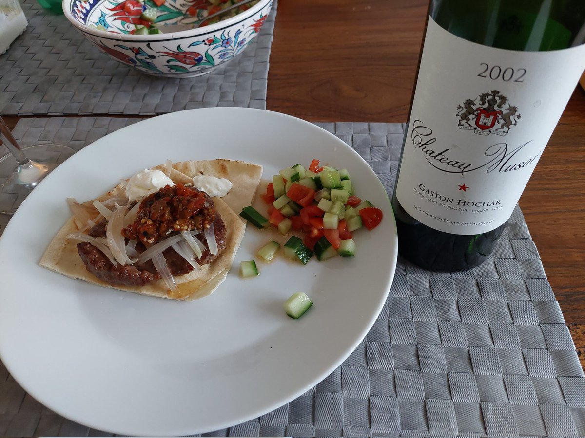 Levant meets Balkans, Chateau Musar and pleskavica with muhamara as ajvar and labneh as kajmak