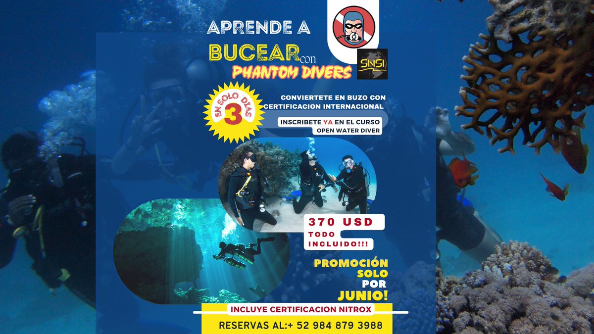 phantomdivers's tweet photo. Aprovecha esta oportunidad durante el mes de JUNIO  para APRENDER A BUCEAR!
El curso Aguas Abiertas cambiará tu vida para siempre. Aprenderás todos los secretos del submarinismo para así convertirte en un buzo con certificación internacional. https://t.co/gaLKJiDWP6