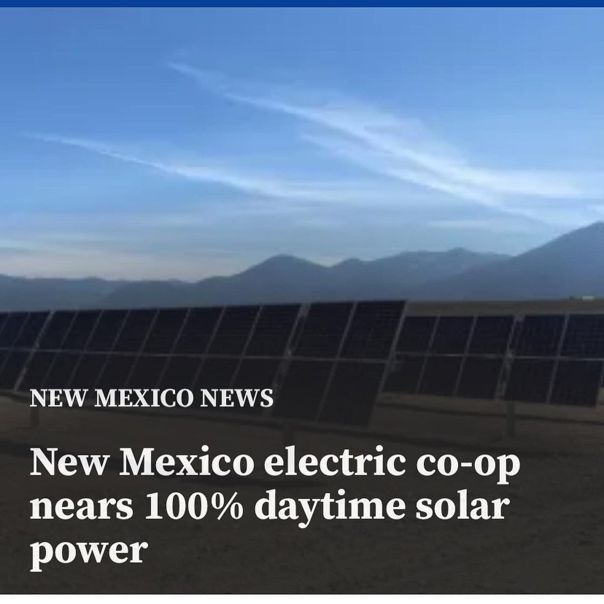 PositiveESolar's tweet photo. Congratulations to the #Taos community & @kit_carson_electric_coop on their progress towards a ๐ฏ renewable energy electric grid!๐๐ป๐โก๏ธโป๏ธ
.
.
#GeneratePositiveEnergy #solarenergy #solarpower #nmtrue #newmexico #sustainable #utility #solarpanels #climateaction #renewableenergy https://t.co/0xCI3tOnfD