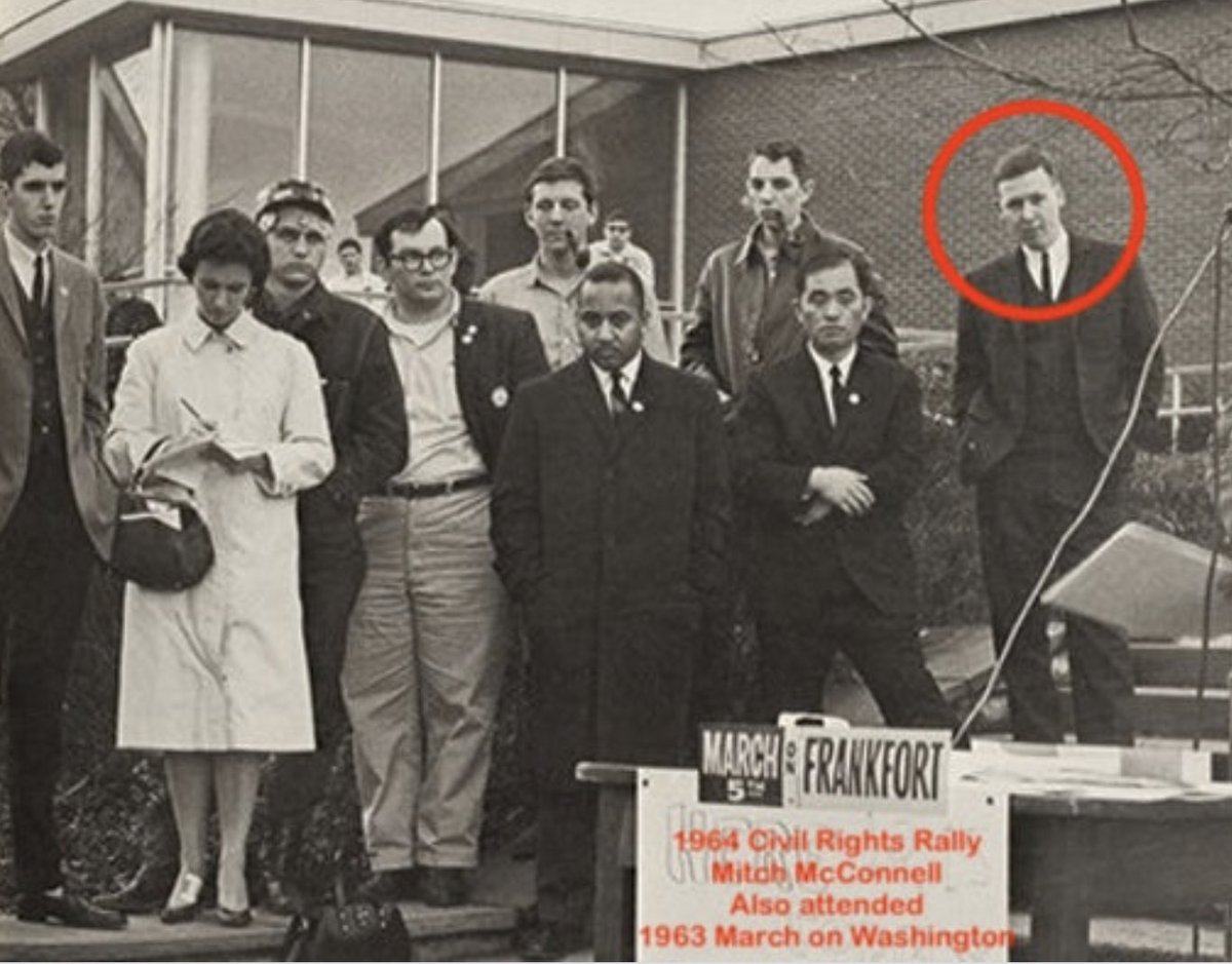 michaelharriot's tweet photo. This is factually incorrect. But the truth negates the reason y’all love pulling out that pic of Bernie all the time.

There’s another senator who participated in the CRM, fought for civil rights legislation and even attended the March on Washington.

His name is Mitch McConnell https://t.co/v8vruQdYE8