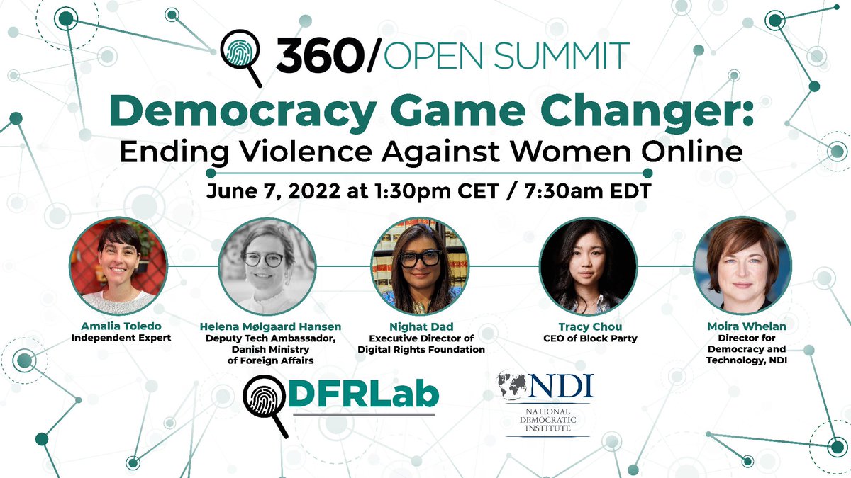 @NDI @NDIWomen @NDItech are kicking off the first of our #DemocracyGameChangers - ending #OVAWP - in just a few minutes! Join us in conversation with @amalia_toledo @HelenaMoelgaard @nighatdad @triketora and @moira at @DFRLab's #360OS here bit.ly/3xbd3UO