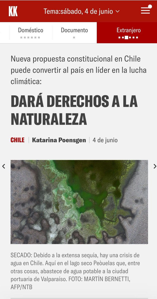 LeoLatorre's tweet photo. Mientras la derecha chilena anuncia su rechazo a la nueva Constitución; el diario noruego @Klassekampen destaca la propuesta de la CC cómo vanguardista en la lucha contra el Cambio Climático https://t.co/MCZ3eaPJJh