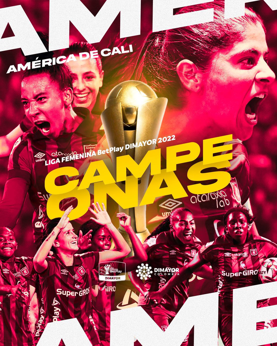 Dimayor's tweet photo. ¡Campeonas! 🏆
DIMAYOR felicita a @AmericaCaliFem por conseguir una nueva estrella 🌟 LigaFemeninaBetPlayDIMAYOR 
#TodxsSomosFútbol
#DIMAYORSomosTodos https://t.co/1HHk9qauEq