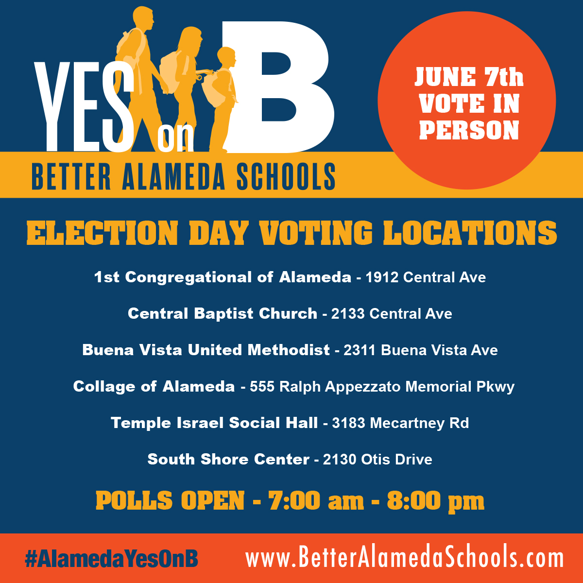 alameda_forward's tweet photo. Get your Ballots in ASAP - or do in person on Tuesday! We are so thankful for the dozens of canvassers knocking and reminding folks to vote. If you see them - please wave hi and say some nice things. #AlamedaYesOnB #KindnessWins #BondsBuildBetterSchools #AlamedaCA #AlamedaGOTV https://t.co/57w05MvSDk