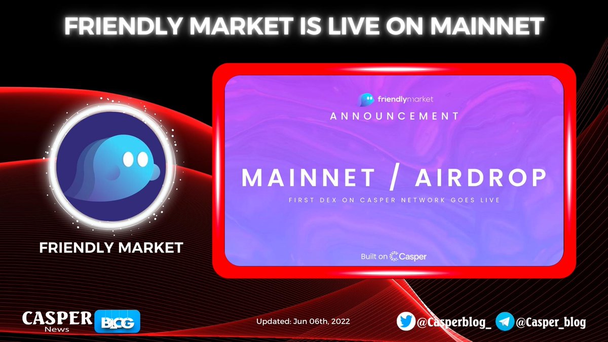 Casperblog_'s tweet photo. 🔥@friendlymarkets is LIVE on mainnet! The first #DEX on @Casper_Network
Try it out 👉 https://t.co/h55nG6uMWX
💸And even more good news: #FriendlyMarket Airdrop
More details:
👉https://t.co/8YvIzmX8KK
#CasperBlog $CSPR #Casper #CasperNetwort https://t.co/7fl6HbisHR
