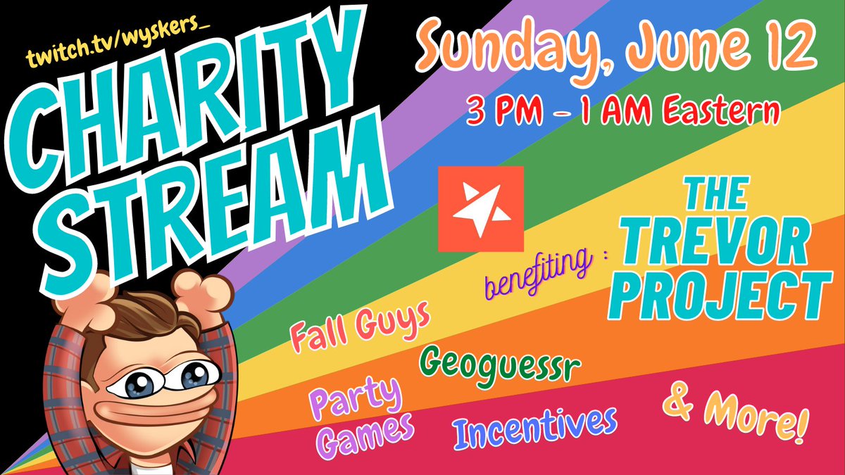 wyskers_'s tweet photo. Happy Pride!!!

To celebrate this month, I'm doing a 10-hour charity stream on my channel on Sunday, June 12 to raise funds for @TrevorProject !

Super excited about this, spread the word and let's do some good! https://t.co/fqbBbdEWRG