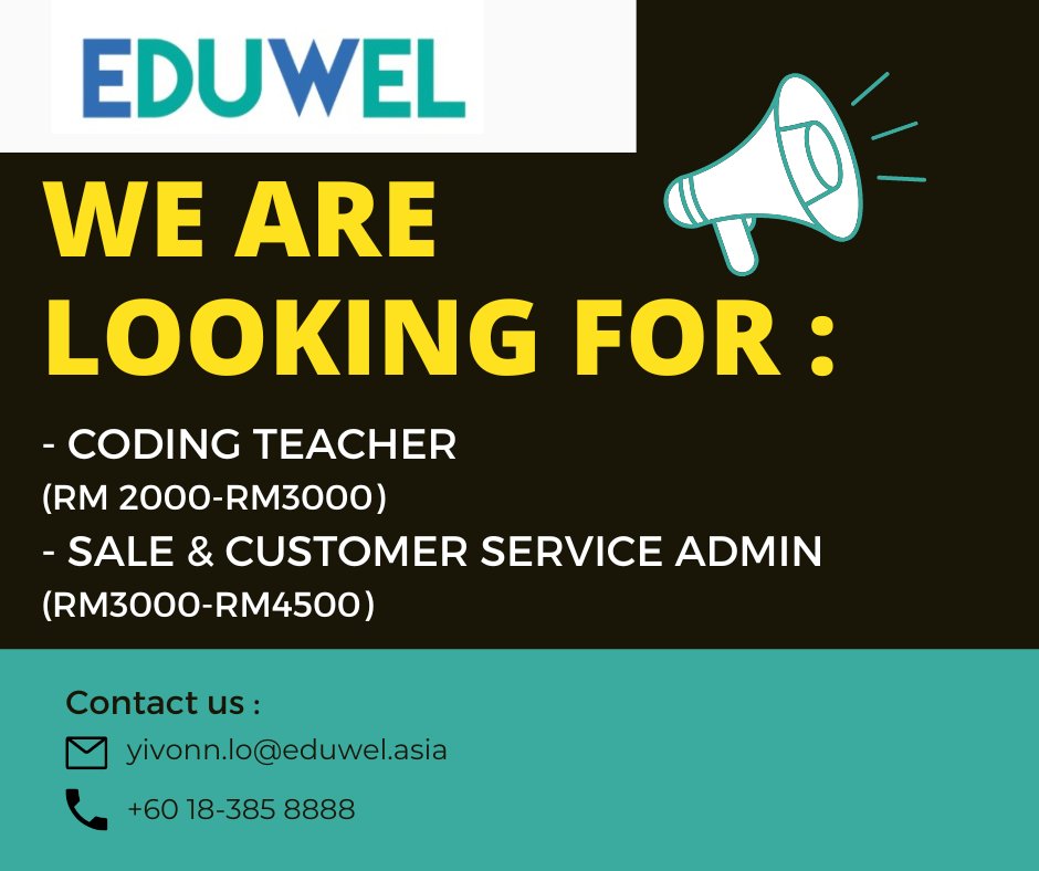 BelajarCoding09's tweet image. Immediate Hiring! @twt_kerjaMY @kerjakosong123 @Oh_KerjaKosong @Jobkerjaya @twt_kerja  @kerja_kosongMY @ejawatankosong @MusKerjaKosong

#OhKerjaKosong #KerjaKosong #JawatanKosong #KerjaKosongTerkini #jobvacancy #peluangkerjaya #carikerja #jobstreet #kerjakosongkl #iklankerja