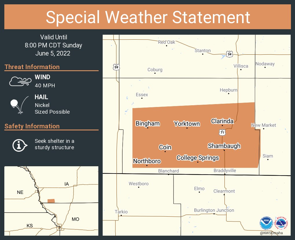 NWS Omaha on Twitter "A special weather statement has been issued for Clarinda IA, College
