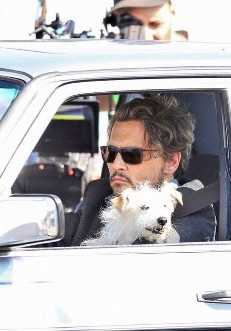 IoveIyleo's tweet photo. anyway johnny depp and the dog on the set of the professor https://t.co/aj2qS278jj