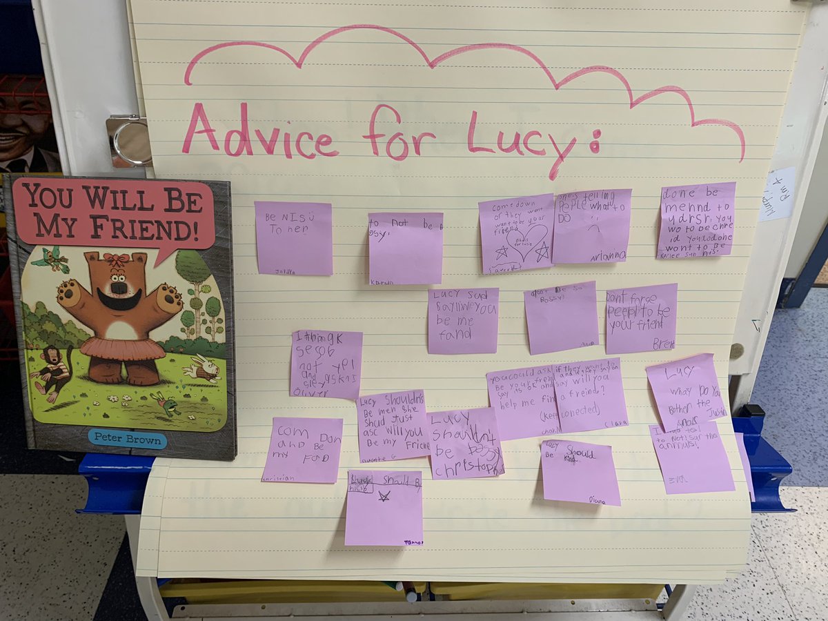 In reading, we discussed the lesson a character might learn in the story. We read one of my favorite books by <a href="/itspeterbrown/">peter brown!</a> called You Will Be My Friend! We stopped midway through the book and these phenomenal first graders gave the BEST advice to Lucy about friendship!