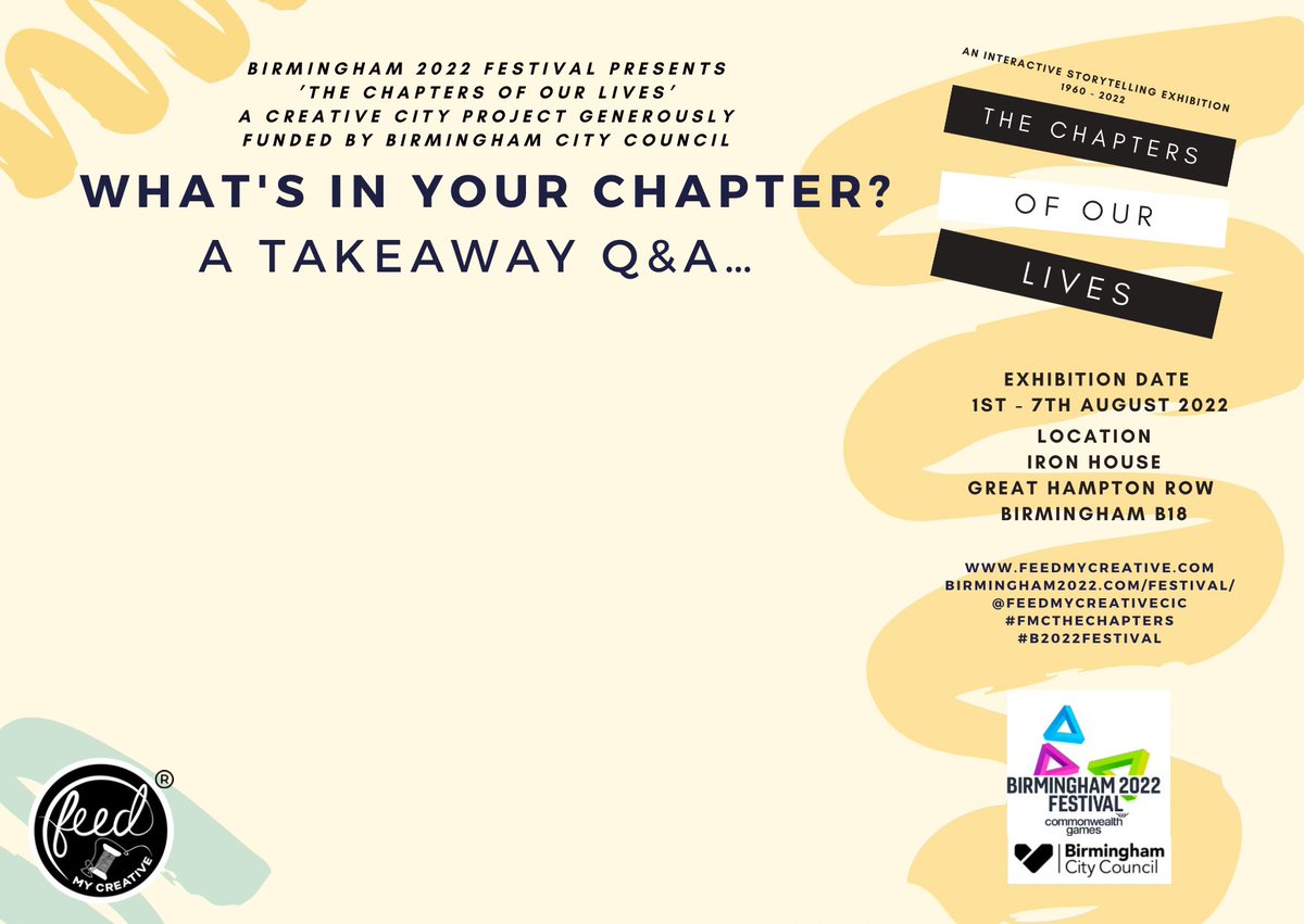 feedmycreative's tweet photo. One of the things I want from my exhibition is to get people talking.
There will be an opportunity to be included in the exhibition so come ready to listen &amp; share. Share your chapters &amp; see where it takes you #fmcthechapters #b2022festival #communitybuilding #whatsinyourchapter https://t.co/fVEwufkgwW