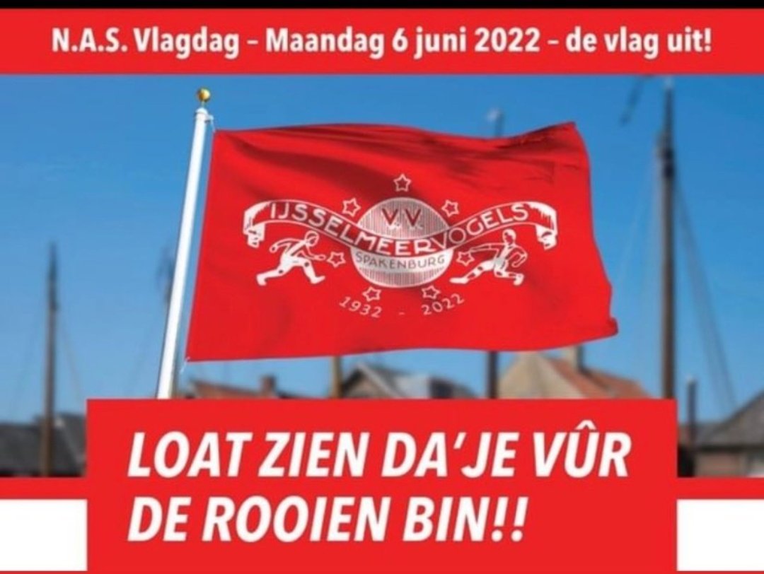 VVIJV's tweet photo. Morgen N.A.S. #vlagdag! Dan is onze club jarig en vier haar 90e verjaardag. De vlag mag volgens #vlagprotocol in top morgen, van 05:18u (zon op) tot 21:59u! Maar als 'ie nu al hangt dan is dat natuurlijk geen enkel probleem 😉

Deel je foto en tag @VVIJV, of reageer hieronder. https://t.co/kxZBg2vO1s