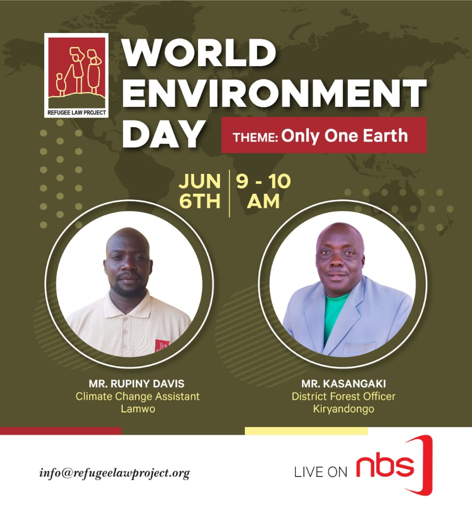 refugeelawproj's tweet photo. Tune in to @nbstv tomorrow at 9AM - 10AM as @davis_rupiny and the DFO of Kiryandongo discuss what they are currently engaged in to restore the landscape around the refugee and host communities in Kiryandongo and Lamwo  #WorldEnvironmentDay_2022 
@NLinUganda @RefugeesUganda https://t.co/DSryJrEB70