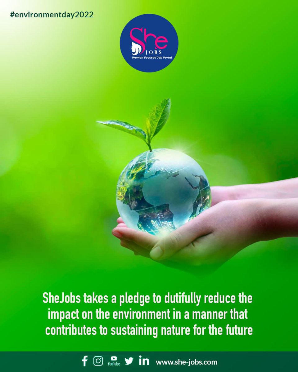 SheJobs's tweet image. 𝗪𝗼𝗿𝗹𝗱 𝗘𝗻𝘃𝗶𝗿𝗼𝗻𝗺𝗲𝗻𝘁 𝗗𝗮𝘆 🎋
Celebration of world environment day comes with a promise to save our environment. 
#worldenvironmentday #SheForHer #skills #skilledjobs #jobs #career #jobapplication #newjob #womenempowerment #jobopportunity #shejobs #hiring