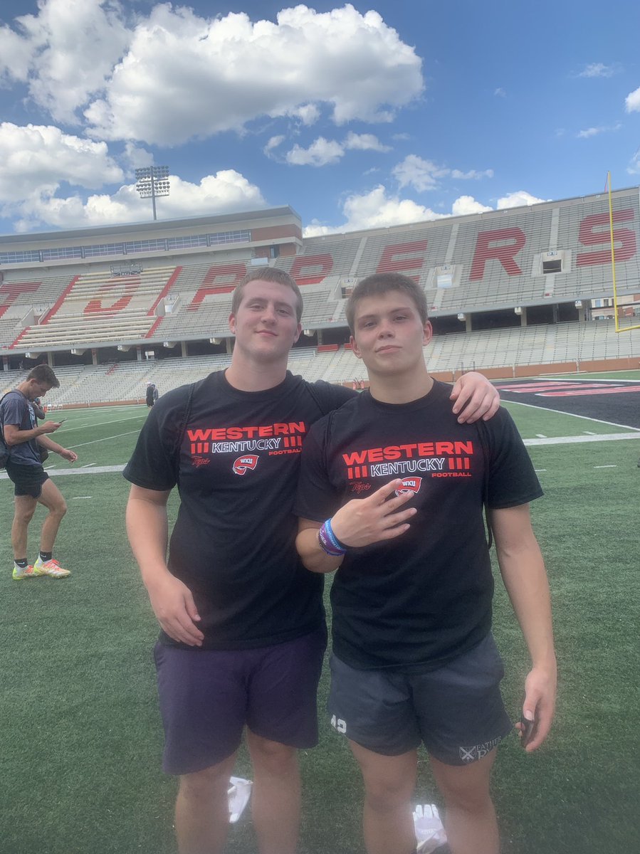 ollis_jacob's tweet photo. Had a amazing time at the @WKUFootball camp today with @AustinW2024. Tested well today. Ran a 5.0 40 and a 4.46 shuttle @DFO_AJ @NCSA_Football @coachbrector @coachprivett https://t.co/84DGfDXZD5