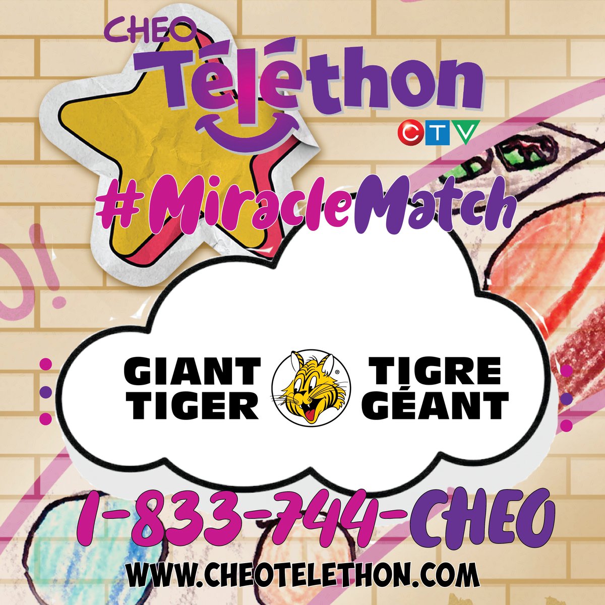 CHEO's tweet photo. We've got some GIANT news! It's $10,000 #MiracleMatch time with @GTboutique. Don't miss the chance to change TWICE as many young lives! If you can, please dial in and donate 1-833-744-2436 #CHEOtelethon https://t.co/ZkUhssU9tC