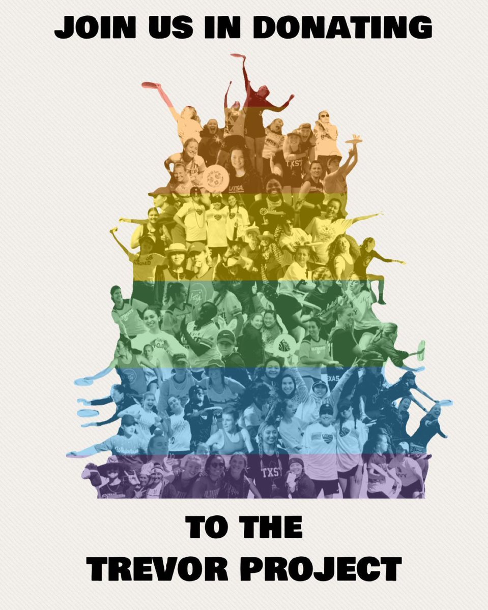 Envy along with 14 other college ultimate teams thrive off of a welcoming and inclusive community, which is why we have teamed up to raise awareness and donations with The Trevor Project link in bio when donating attach Envy to the donation. #PrideMonth #ultimatefrisbee