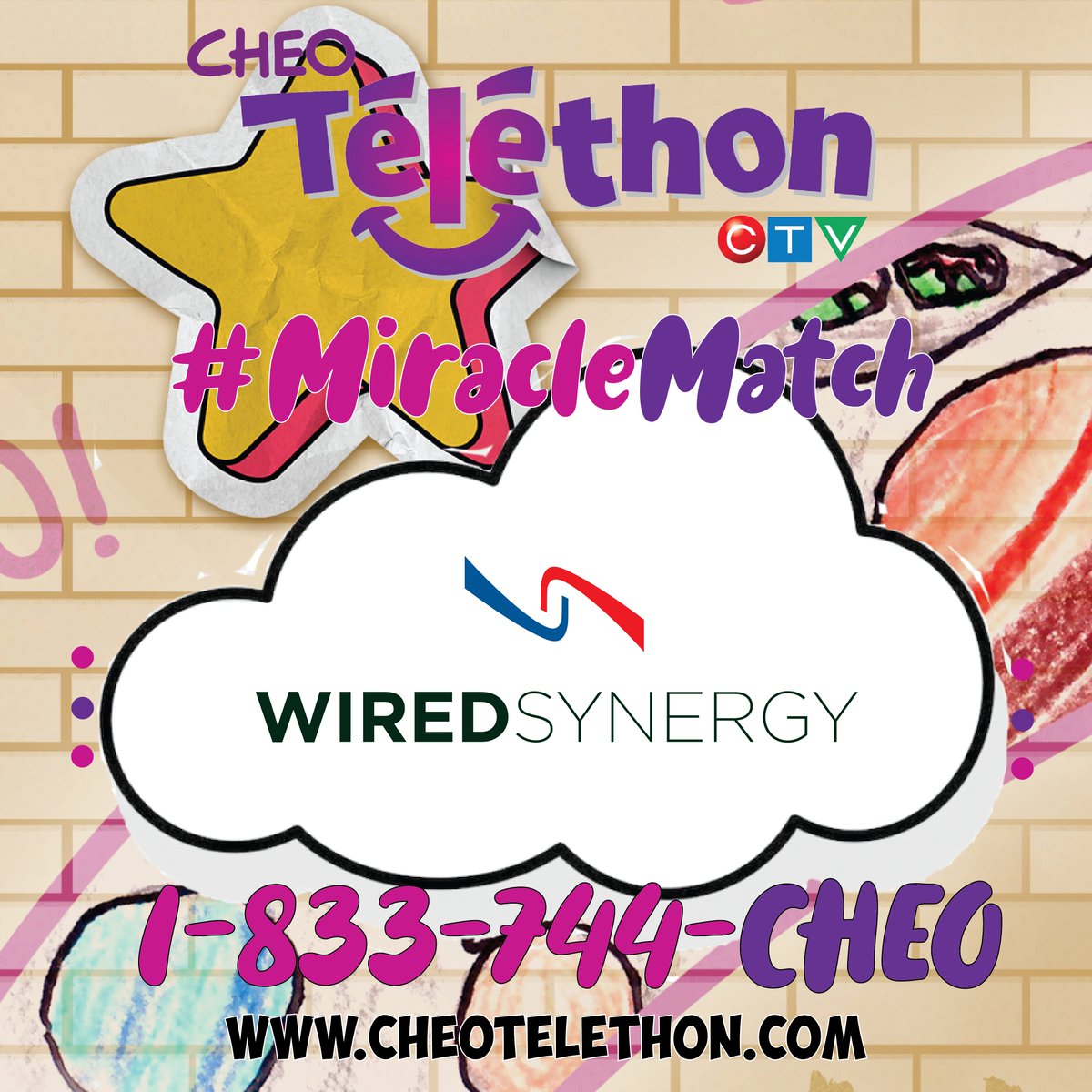 CHEO's tweet photo. We’re feeling excited because it’s #MiracleMatch time brought to you by @WiredSynergy! They’re doubling every gift up to $10,000. Please give if you can, it’s a great time to help thousands of CHEO kids and families! 1-833-744-2436 #CHEOTelethon https://t.co/ucYgmao0Bx