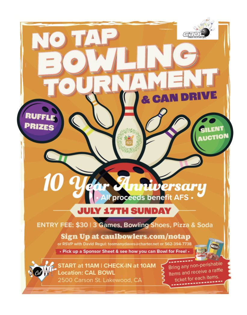 AFSLB1's tweet image. No Tap Bowling.  Details in flyer.  #bowl #gaypride #hiv #helpinghand