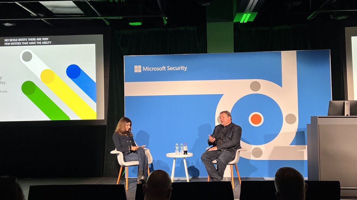 iRajjoub's tweet photo. We all just experienced an awesome and insightful conversation between @msftsecurity CVP @vasujakkal and #Microsoft #CISO #BretArsenault #MicrosoftSecurity #RSAC22 #PreDay #4RS #multicloud #multiplatform #passwordless #Intelligence https://t.co/XE3q1t866y