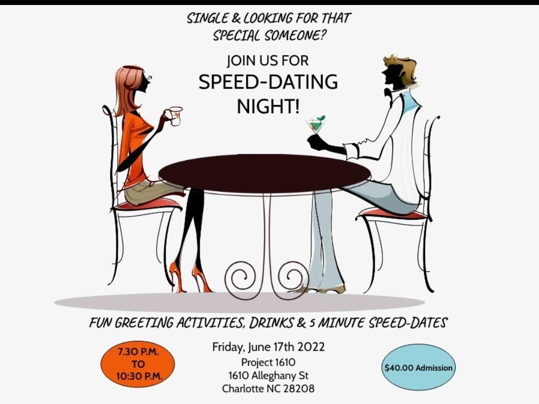 TeamSLE's tweet image. Singles in #charlotte here's an upcoming event for YOU!! Go out and actually meet some people in person.
Sharing for a friend #support #BlackOwnedBusiness #speedDating