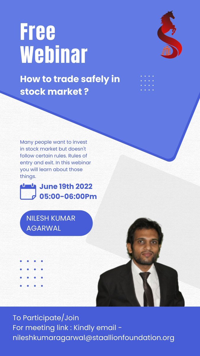 NILESH STAALLION FOUNDATION (@staallionf) on Twitter photo Join our free webinar.
For meeting link send email - nileshkumaragarwal@staallionfoundation.org
#stockmarket #nifty #sensex #nse #bse #learntradeprofit #investment #ipo Join our free webinar.
For meeting link send email - nileshkumaragarwal@staallionfoundation.org
#stockmarket #nifty #sensex #nse #bse #learntradeprofit #investment #ipo