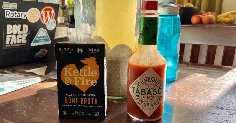 jstorres's tweet photo. One thing I've learned about coming off of a fast is that it matters how you break the fast. My favorite way to break a fast of more than 24 hours is to drink one hour before my meal a serving of @KettleAndFire chicken bone broth and a generous splash of @Tabasco. #FastingFellow
