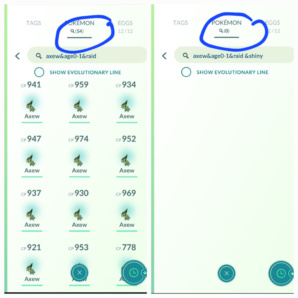 Failed_Mutation's tweet photo. @PokemonGoApp #PokemonGOFest2022 #ShinyAxew 
No words.... https://t.co/FH3K7i2Vfa