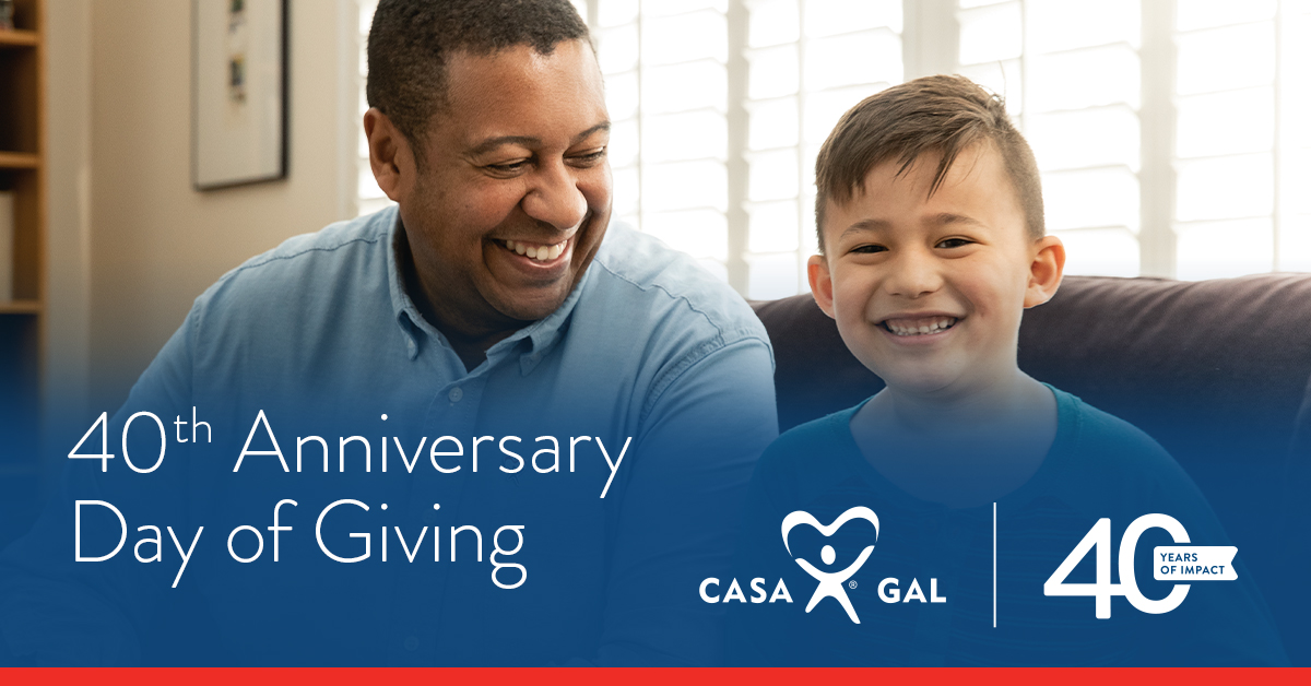 Make plans to support the <a href="/NationalCASAGAL/">National CASA/GAL Association for Children</a> mission by making a gift on our 40th Anniversary #DayofGiving on June 7 – just 2 days away! Help children &amp; youth across the country have the life-changing support of a CASA or GAL volunteer. #DayofGiving bit.ly/dayofgiving40