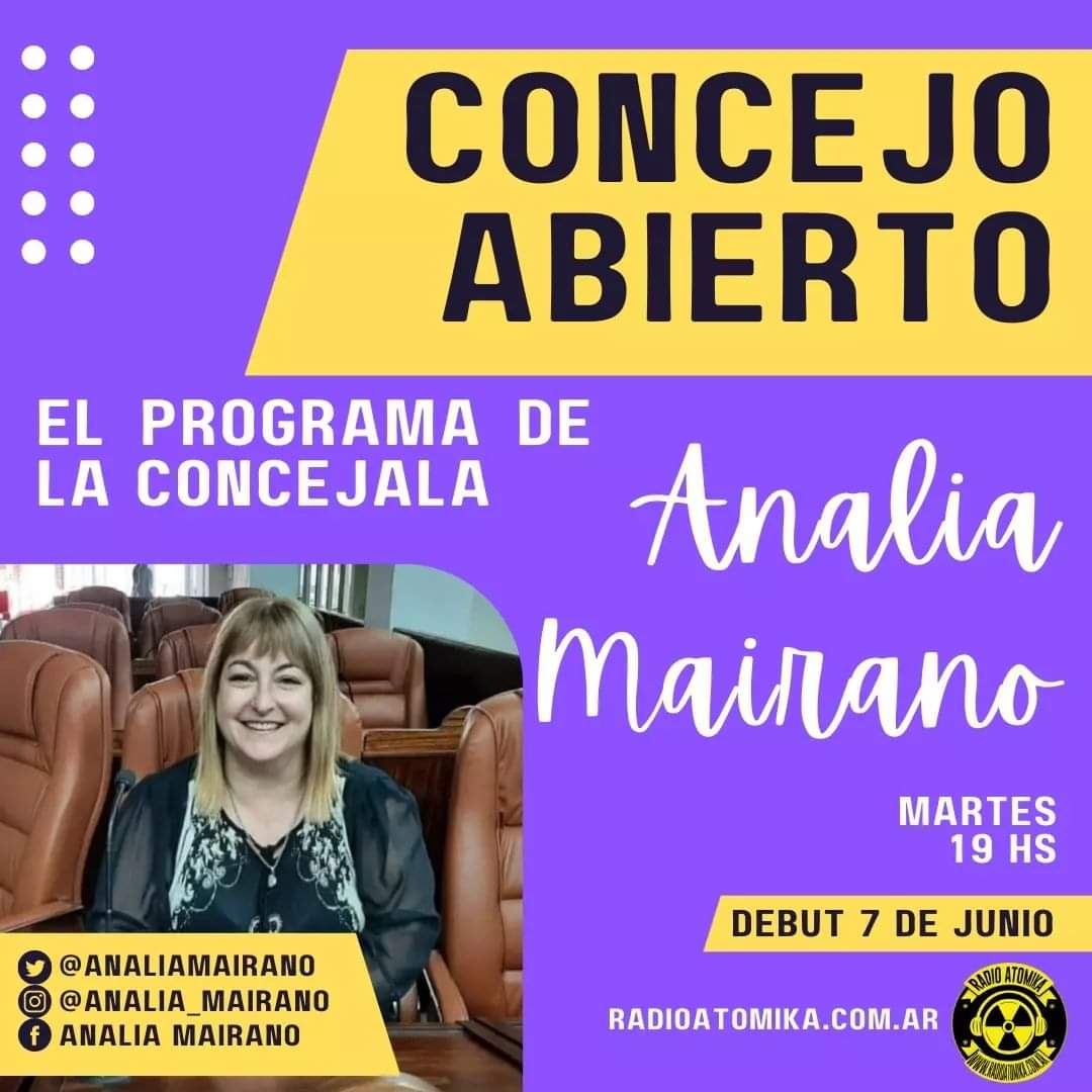 AnaliaMairano's tweet photo. CONCEJO ABIERTO EN RADIO👂🏼

🙋🏼‍♀️Desde el 7 de junio cada MARTES A LAS 19 HS en Vivo por Radio Atomika los espero para escuchar las problemáticas de cada vecino de San Martín.
📻En vivo desde ➡https://t.co/jBfrry7Uzu 
@gustavoposse @waltercarusso
https://t.co/y2UGKIE1xT https://t.co/RMcDCL8Yzh