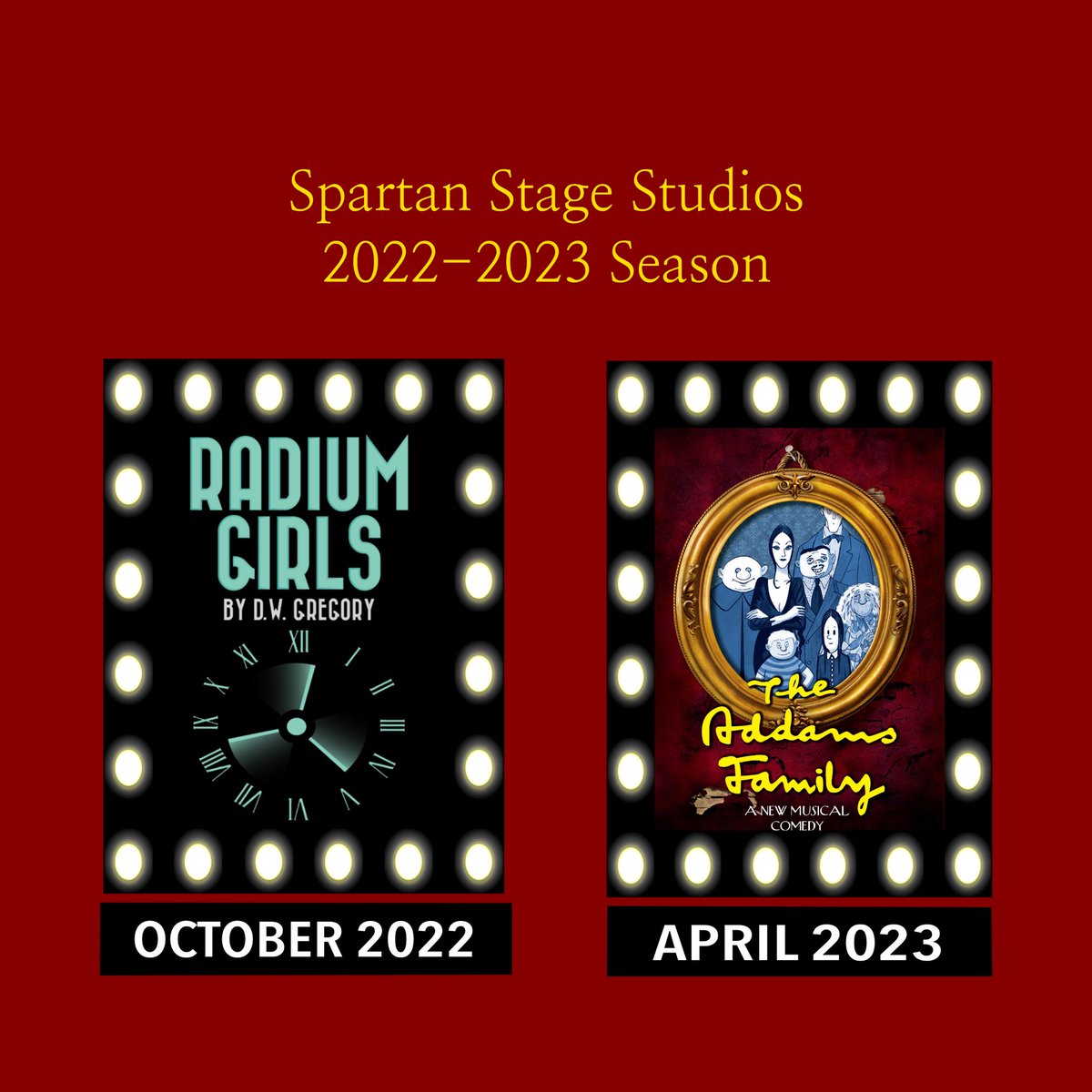 We’re excited to announce our 2022-2023 show season!! Radium Girls will be our Fall Play and Addams Family will be our Spring Musical. We can’t wait for another amazing set of shows. Keep an eye on our social media pages for more information on how YOU can get involved 😄